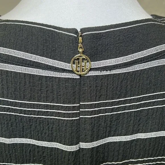 Tommy Hilfiger Halter Midi Dress Crinkle Gauze Belted Striped Black Gray 12 NWOT - Picture 4 of 16